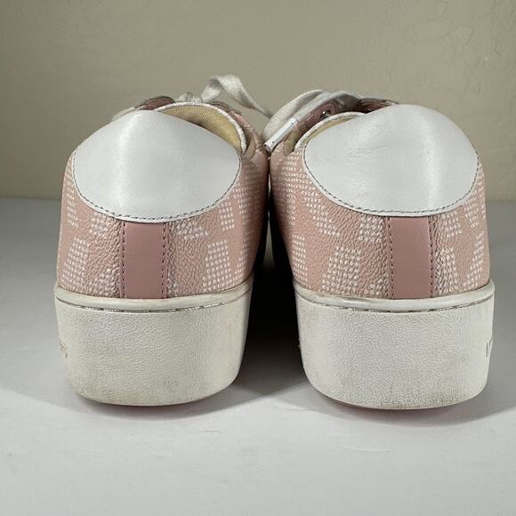 Michael Michael Kors Poppy Lace-Up Sneakers Pink White Size 10 Designer Leather - Picture 5 of 10